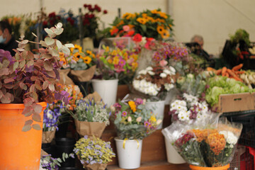 Obraz na płótnie Canvas Flower stall in a market