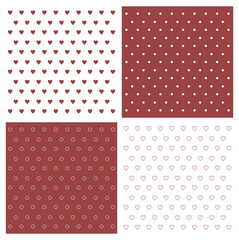 Love seamless patterns set with hearts, lovely cards, Valentine's day, nice love collection art, design for decoration, wrapping paper, print, fabric or textile, vector illustration