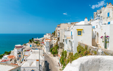 Scenic summer view in Peschici, beautiful town in the Gargano region, in Foggia Province, Puglia (Apulia), Italy.