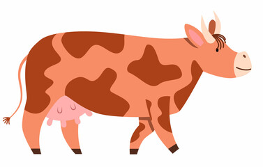 Farm animals, cattle. Vector illustration of a flat-headed tiger in a flat style isolated on a white background.
