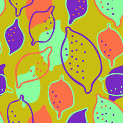 Modern seamless vector design pattern with citrus lemons in bright colors