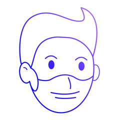 Simple gradient blue linear icon, man in medical mask. Isolated on white