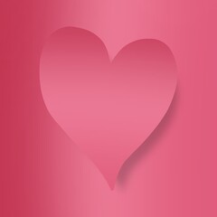 Valentines Day greeting love card, shape of a heart. Pink red gradient background. Copy space for your own text. Send to your darling or best friend.