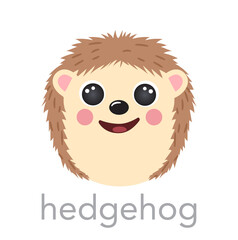 Hedgehog Cute portrait with name text smiley head cartoon round shape animal face, isolated avatar vector icon illustrations. Flat simple hand drawn for kids poster, cards, t-shirts, baby clothes