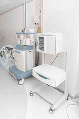 Technologically advanced equipment in CT or MRI Scan room. Modern hospital laboratory. Interior of radiography department. Magnetic resonance diagnostics machine.