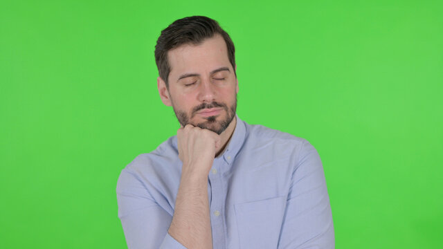 Portrait of Sleepy Man taking Nap, Green Screen