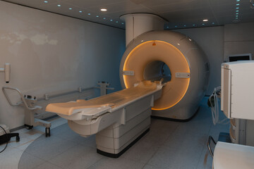 Medical CT or MRI Scan in the modern hospital laboratory. Interior of radiography department....