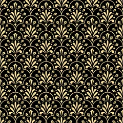 Lichtdoorlatende gordijnen Zwart goud Geometrische bloempatroon. Naadloze vectorachtergrond. Goud en zwart ornament. Ornament voor stof, behang, verpakking. Decoratieve print