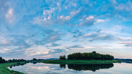 Cycle path around the Morava River, at sunset