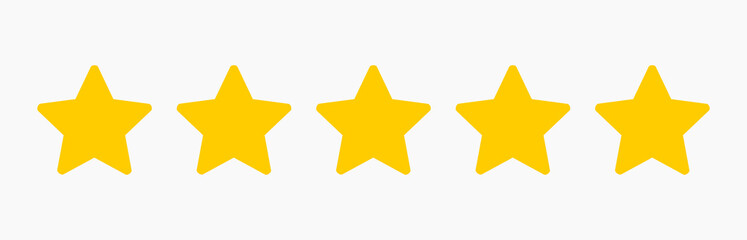 Five stars review rating icons symbol.