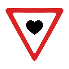 Give way to heart traffic sign, creative love concept, vector illustration