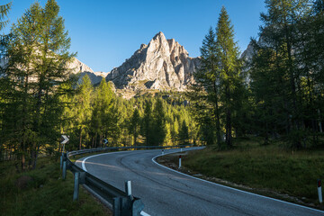 Scenic road near Monte Lagazuoi and Tofana do Rozes, Dolomites