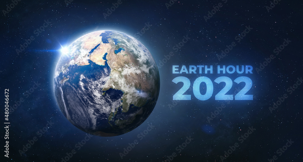 Aufkleber Earth Hour 2022 event. Planet Earth sphere in outer space. Elements of this image furnished by NASA