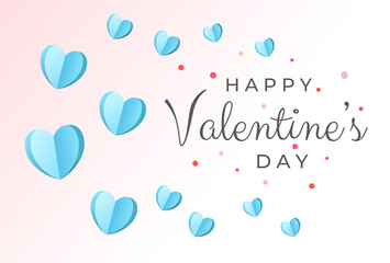 Happy Valentine's day backgound with cute blue paper hearts. Day of love. Cover, banner, background for web