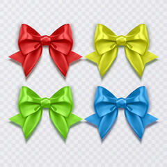 Realistic multicolor bows collection. Element for decoration gifts, greetings, holidays