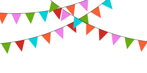 Colorful garland in flags. Decoration element for festive, holiday, carnaval, birthday party. Three garland. Vector illustration