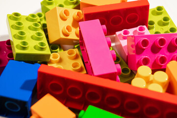 multi-colored blocks of children's designer. details of a educational game.