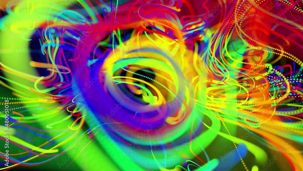 Poster visualization of neural network operation, multicolor bg. abstract fast lines of light streaks in ai