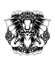 Artwork Illustration Tusk Elephant Head With Ornament Line Art