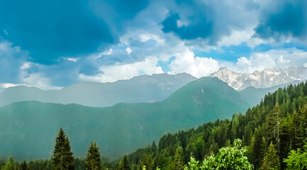Mountain peaks of Alps in Logar valley Logarska Dolina - Slovenia