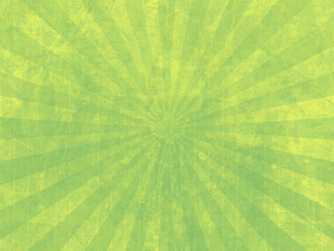 Old paper with starburst motif. Green and yellow background in retro style. Best for spring poster or overlay.  Watercolor or gouache paint on paper texture. 