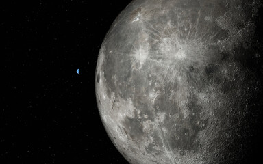moon and earth in dark space