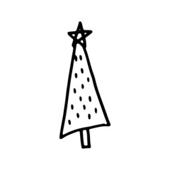 Rustic doodle Christmas tree. Winter forest hand drawn vector illustrator