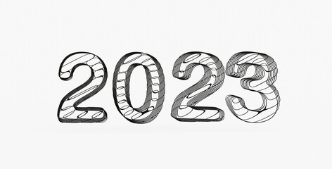 year 2023. 3D illustration numbers isolated white background