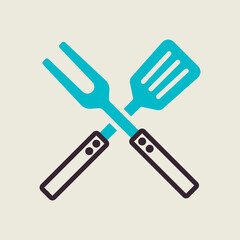 Big fork and spatula vector icon