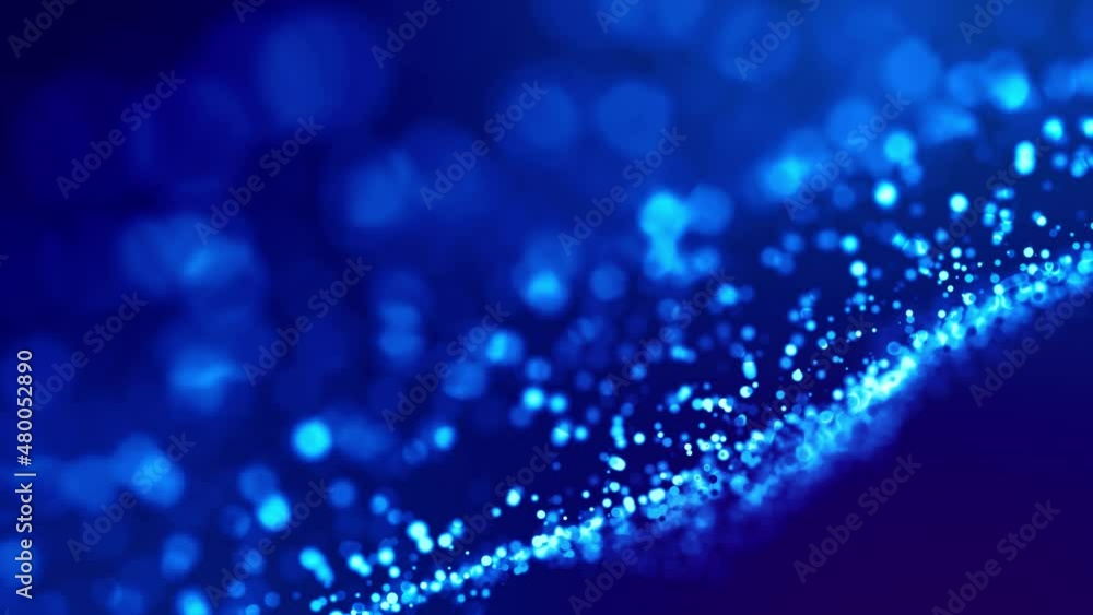 Aufkleber magic blue glowing particles flow in viscous liquid and bright glisten. science fiction. luma matte 