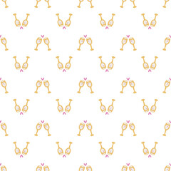 Decorative romantic style print. Seamless champagne glasses pattern. Vector design for scrapbooking, wrapping paper, wallpaper, fabric, covers, manufacturing, stationery.