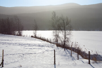 A winter countryside landscape in the province of Quebec, Canada