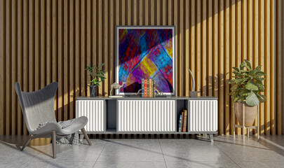 Illustration 3D rendering large luxury modern bright interiors Living room mockup computer digitally generated image