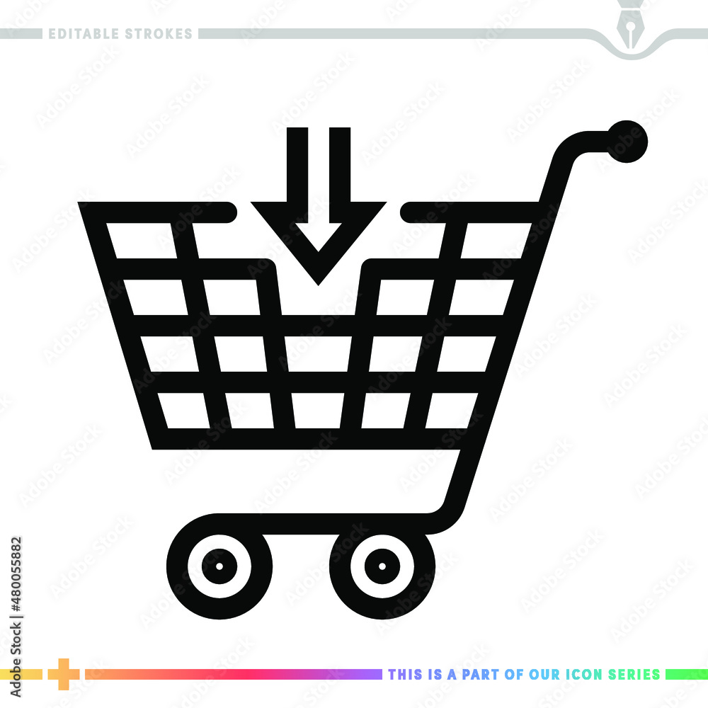 Poster line icon for shopping cart illustrations with editable strokes. this vector graphic has customizabl