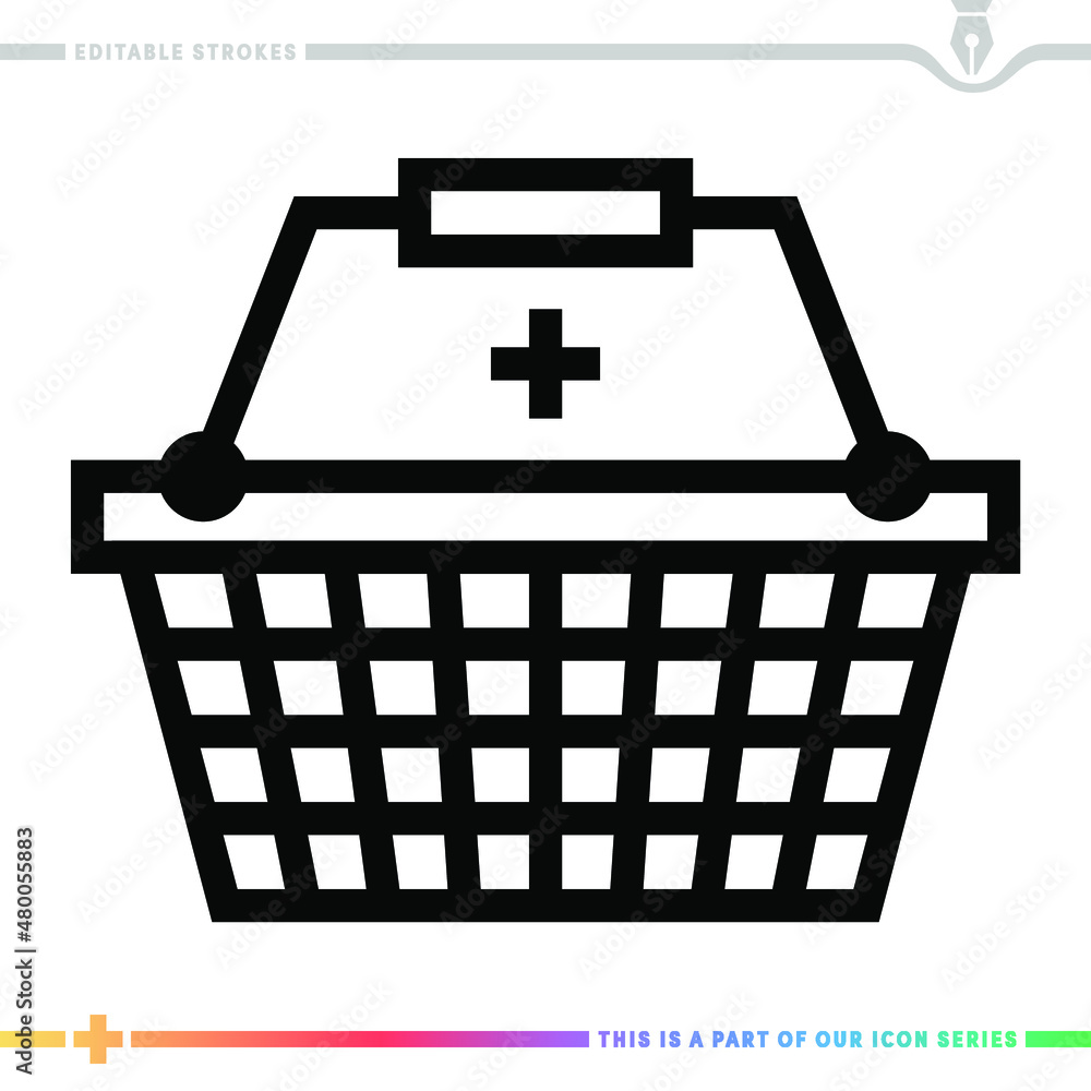 Poster line icon for shopping basket illustrations with editable strokes. this vector graphic has customiza