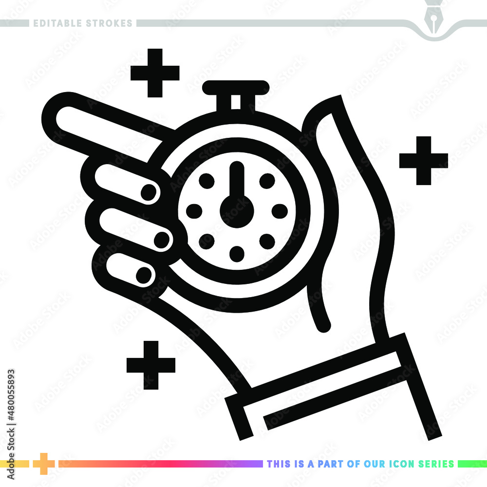 Poster line icon for good timing illustrations with editable strokes. this vector graphic has customizable 