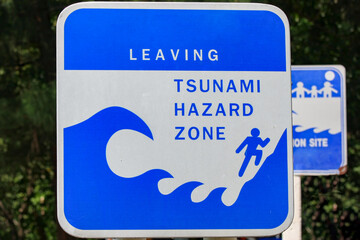 Tsunami Hazard Zone Sign in Thailand - obrazy, fototapety, plakaty
