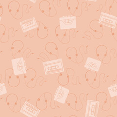 Vector retro turntable record players and vinyl records seamless repeat pattern background. Perfect for fabric, wallpaper, wrapping paper, scrapbooking projects.