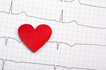 Printed ECG, as background, red heart