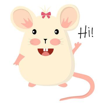 Cute mouse girl with hair bow sayng hi
