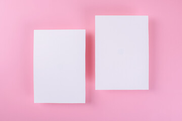 Two Blank wedding invitation stationery card mockup on pink background, feminine blog. Valentines...