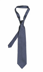 Blue silk tie isolated on white background. Diagonal knot	