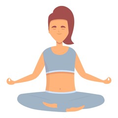 Fitness girl meditation icon cartoon vector. Woman relax. Person pose