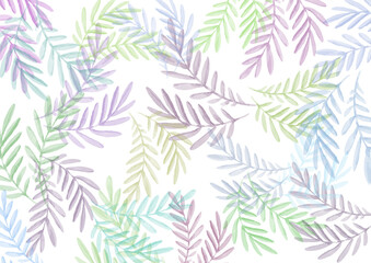 Watercolor multicolor Backdrop with leaves. Green, blue, violet and purple colors