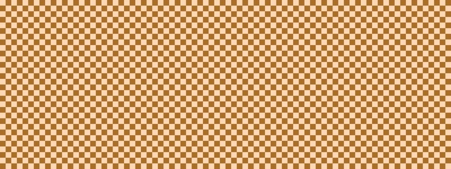 Checkerboard banner. Brown and Apricot colors of checkerboard. Small squares, small cells. Chessboard, checkerboard texture. Squares pattern. Background.