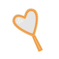 Golden heart-shaped handheld mirror with handle. Vector flat illustration