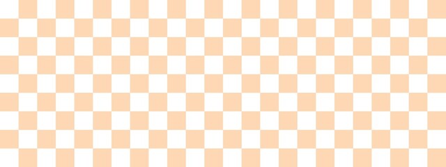 Checkerboard banner. Apricot and White colors of checkerboard. Small squares, small cells. Chessboard, checkerboard texture. Squares pattern. Background.