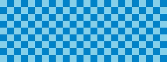 Checkerboard banner. Blue and Sky blue colors of checkerboard. Small squares, small cells. Chessboard, checkerboard texture. Squares pattern. Background.