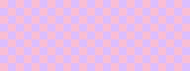 Checkerboard banner. Lavender and Pink colors of checkerboard. Small squares, small cells. Chessboard, checkerboard texture. Squares pattern. Background.
