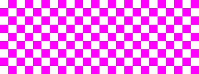 Checkerboard banner. Magenta and White colors of checkerboard. Small squares, small cells. Chessboard, checkerboard texture. Squares pattern. Background.